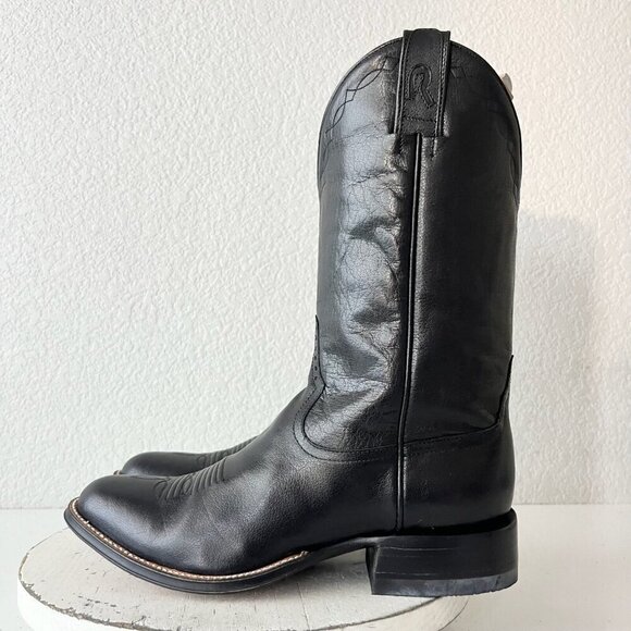 Rod Patrick Mens Cowboy Boots 9.5EE Black Buffalo Western Round Bex Toe 11" Tall - Picture 4 of 12